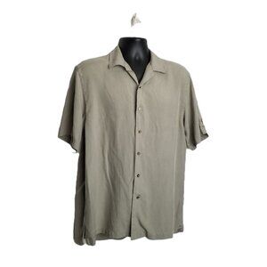 Cutter Buck Silk Button Down Shirt Size M Sage Green Short Sleeve Preppy Classic